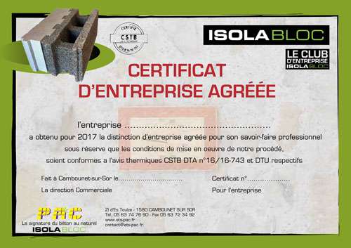 certificat isolabloc